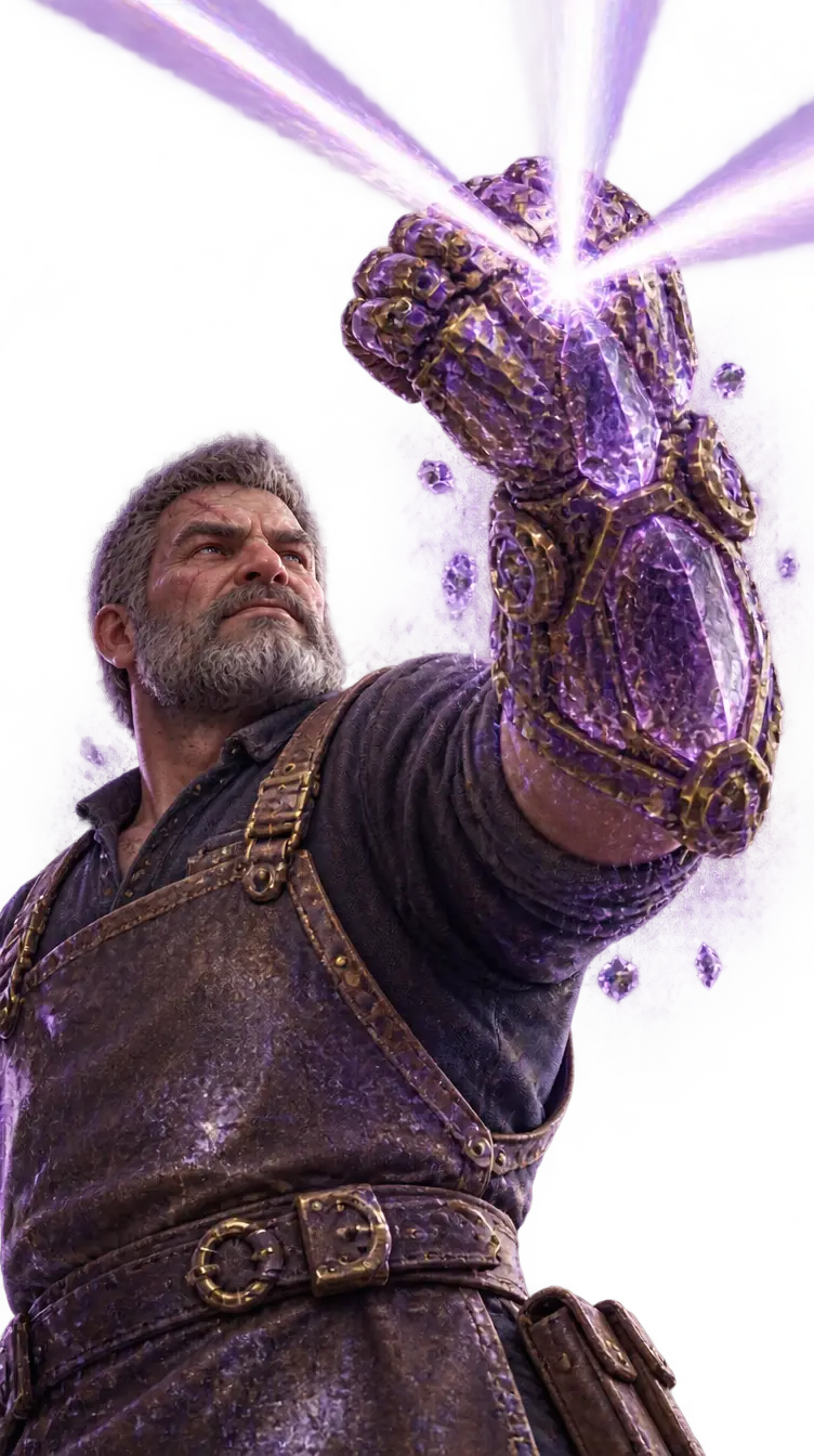 Hask Morrow menangkap sinar dengan gauntlet kristal dan memecahnya jadi tiga